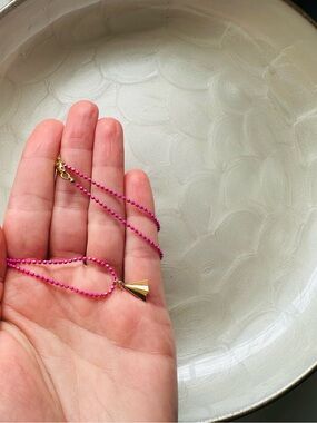 18k Gold Plated Paper Airplane Necklace with Hot Pink Chain